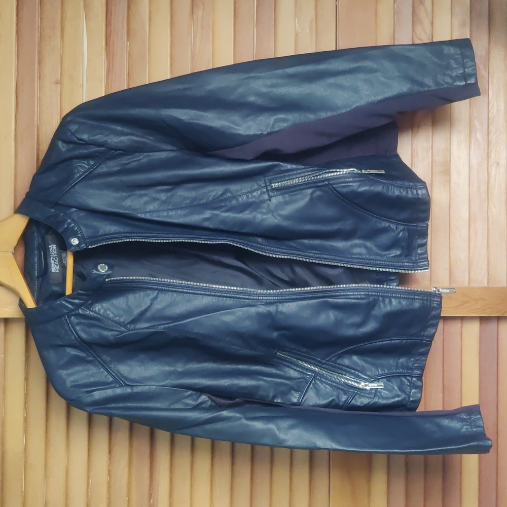 Kenneth Cole Reaction Vegan Leather Moto Jacket Dark Navy Sz XXL